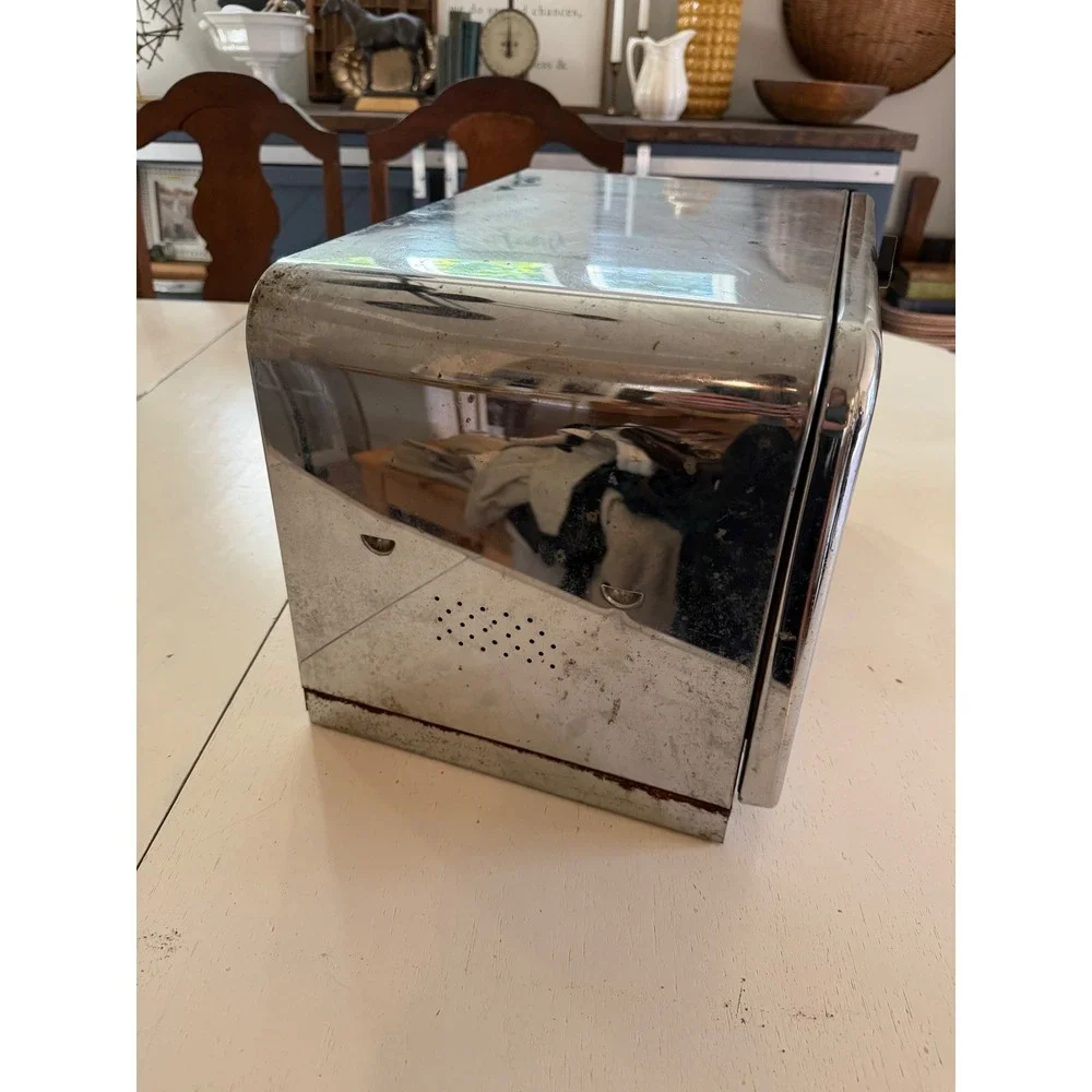 LINCOLN BeautyWare Bread Box Chrome Vintage MCM Kitchen Storage Silver Fair